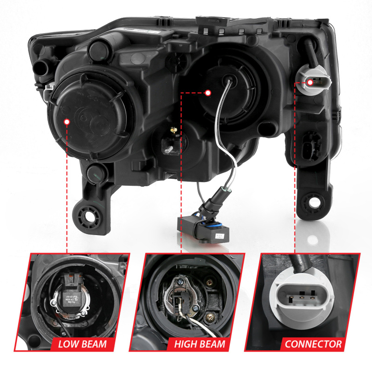 ANZO 2017-2018 Jeep Grand Cherokee Projector Headlights w/ Plank Style Switchback - Black w/ Amber - 111418