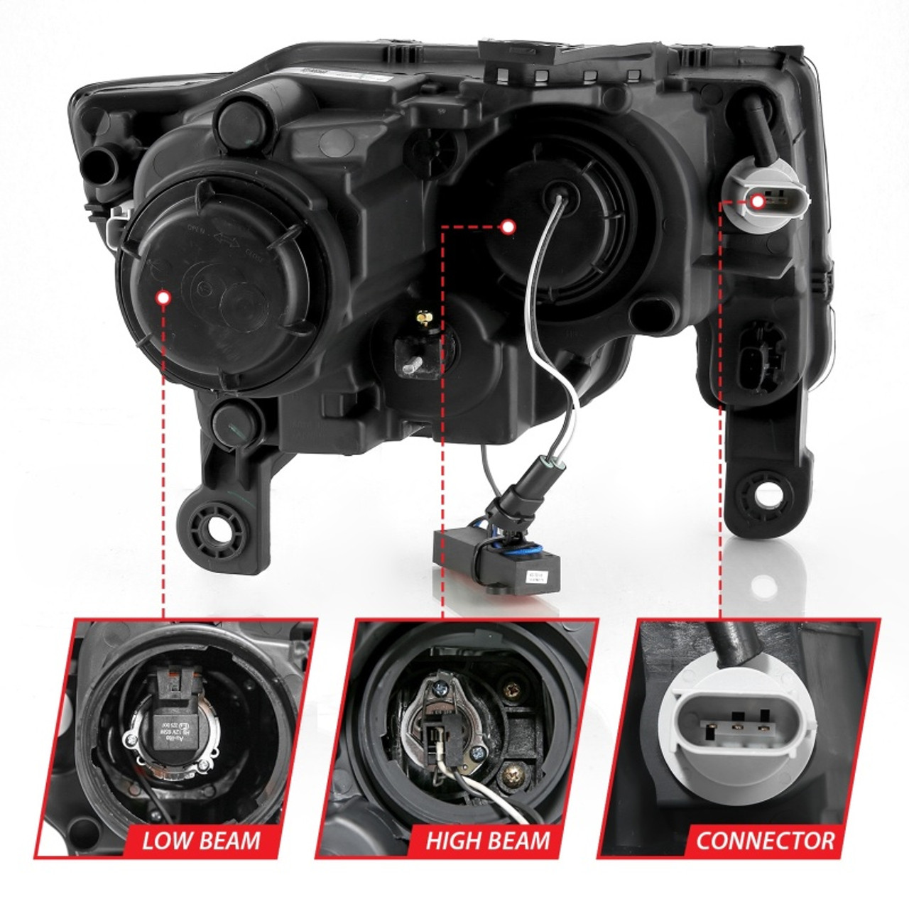 ANZO 2017-2018 Jeep Grand Cherokee Projector Headlights w/ Plank Style Switchback - Black w/ Amber - 111418