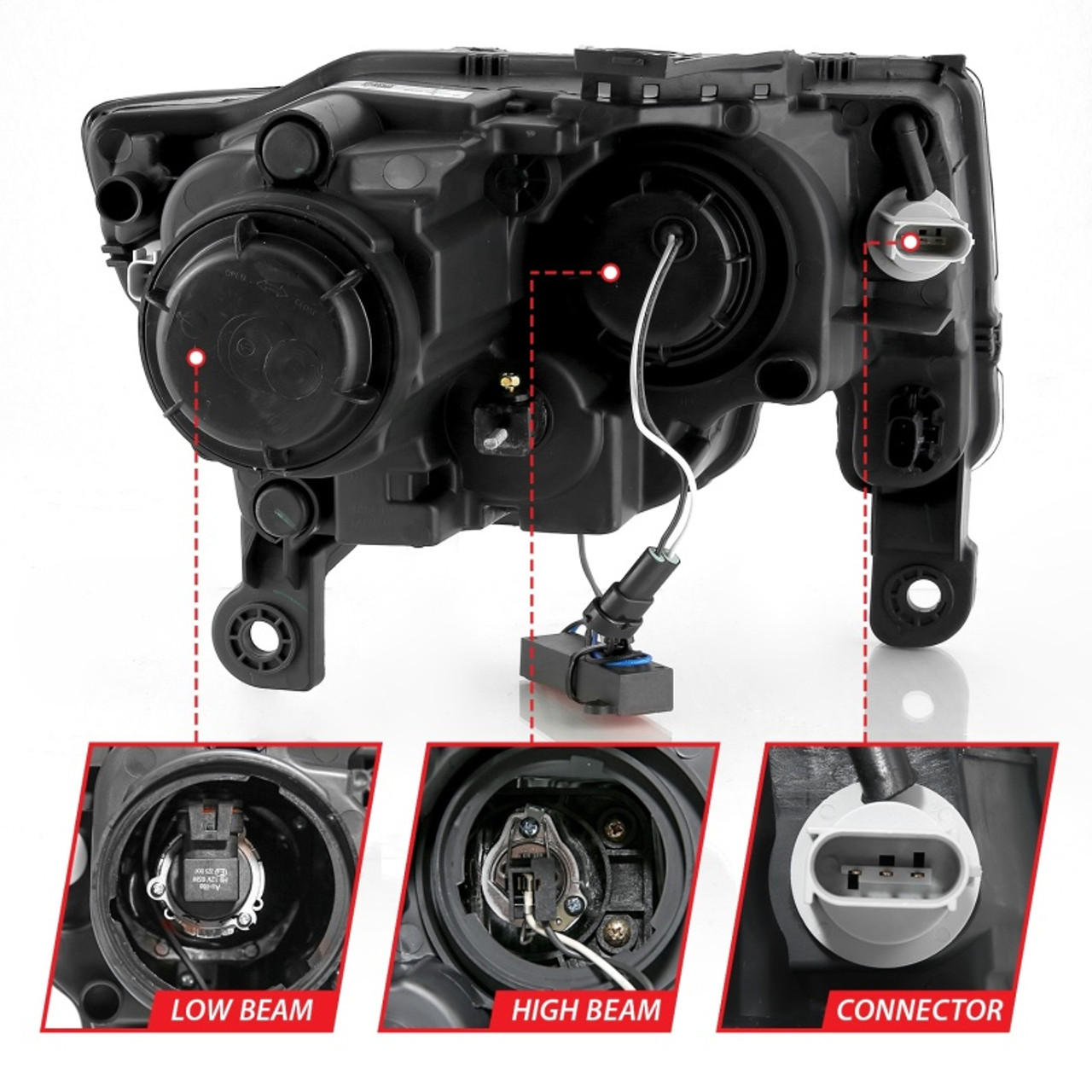 ANZO 2017-2018 Jeep Grand Cherokee Projector Headlights w/ Plank Style Switchback - Chrome w/ Amber - 111419