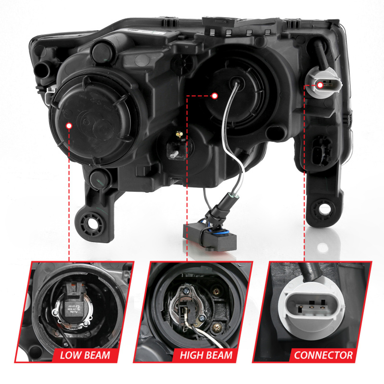 ANZO 2017-2018 Jeep Grand Cherokee Projector Headlights w/ Plank Style Switchback - Chrome w/ Amber - 111419
