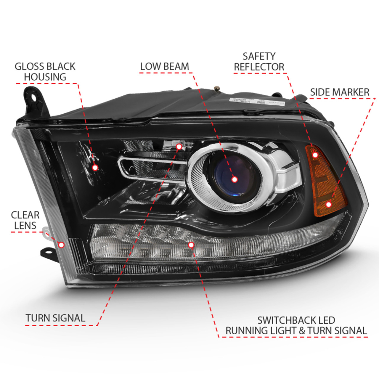 ANZO 2009-2018 Dodge Ram 1500 Projector Plank Style Switchback H.L Halo Black Amber (OE Style) - 111439