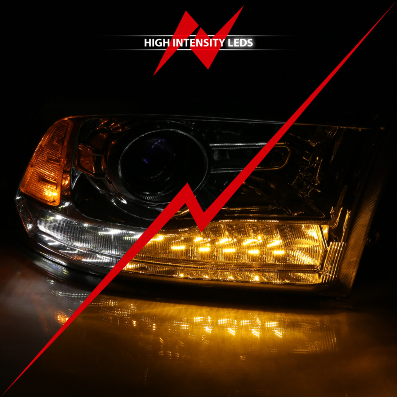 ANZO 2009-2018 Dodge Ram 1500 Projector Plank Style Switchback H.L Halo Chrome Amber (OE Style) - 111440