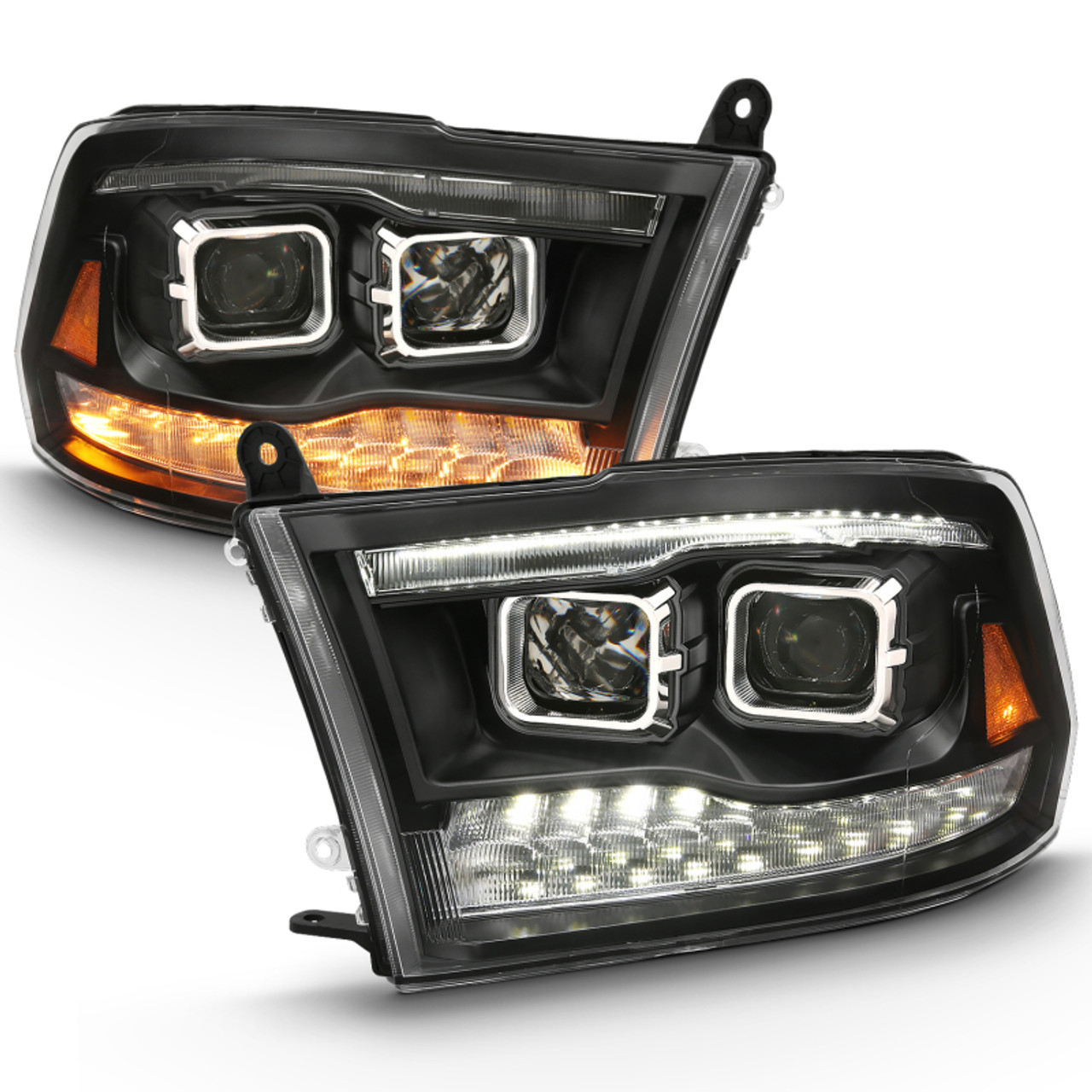 ANZO 2009-2018 Dodge Ram 1500 Projector H.L. Switchback Black Amber - 111441