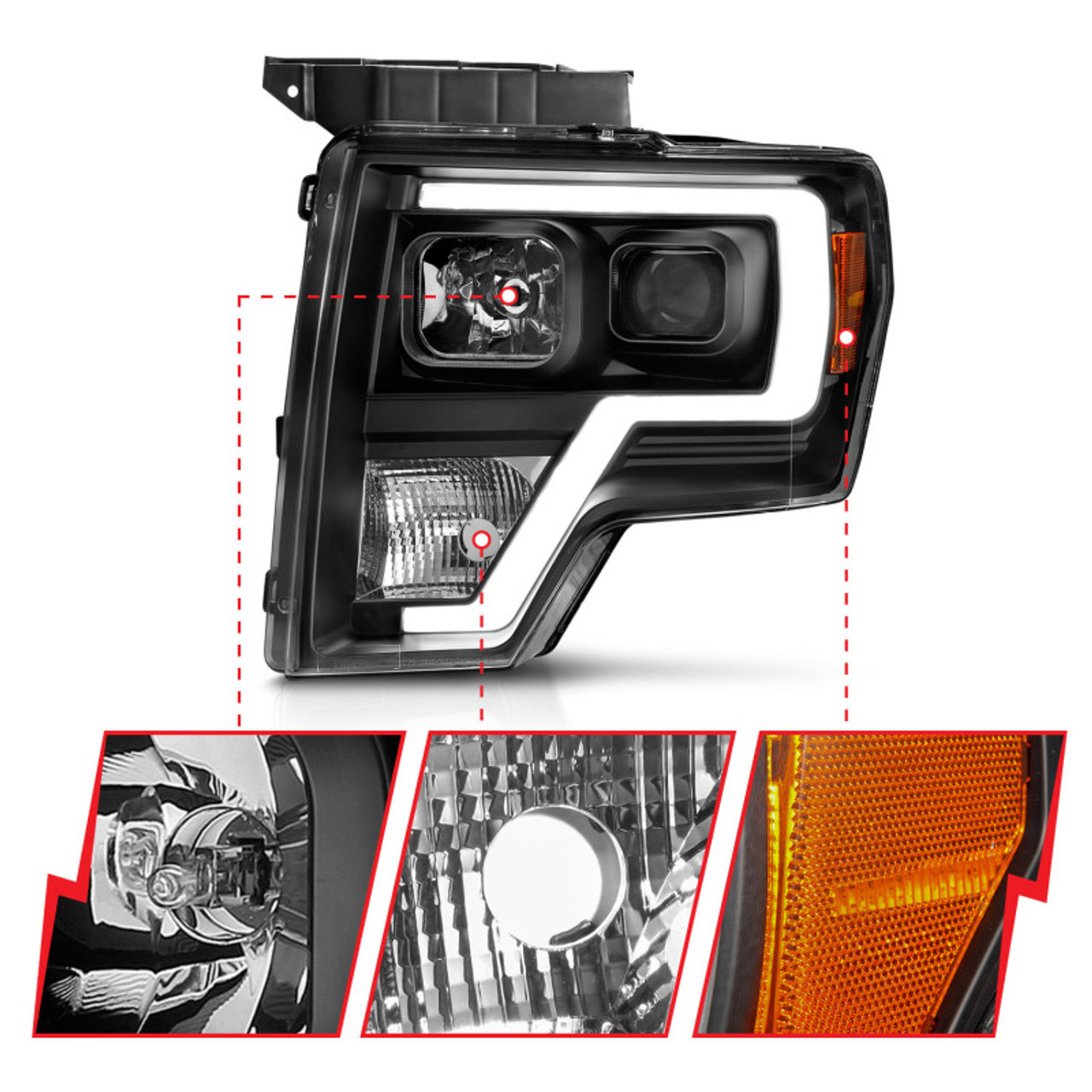ANZO 2009-2014 Ford F-150 Projector Light Bar H.L Black Amber - 111443