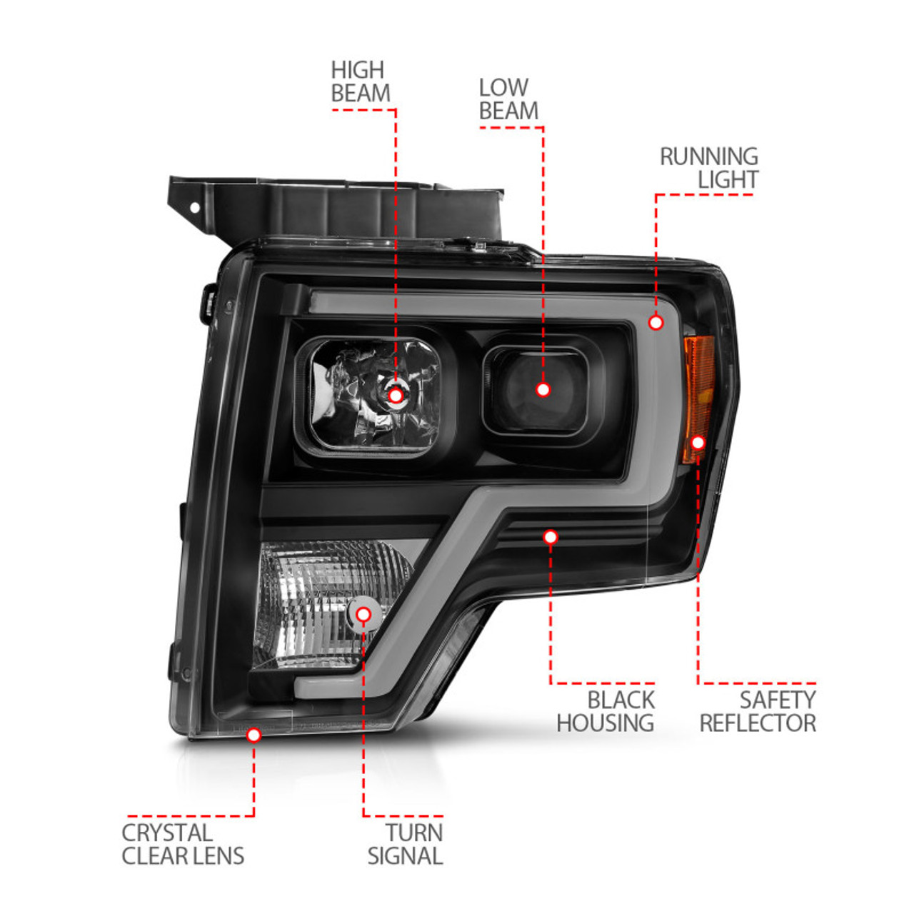 ANZO 2009-2014 Ford F-150 Projector Light Bar H.L Black Amber - 111443