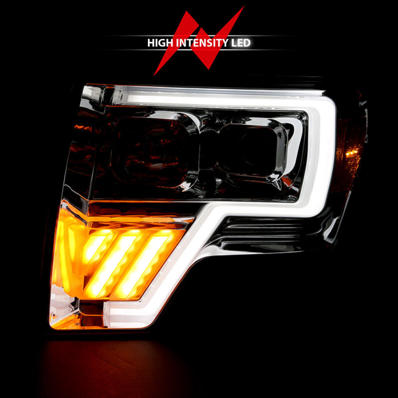 ANZO 2009-2014 Ford F-150 Projector Headlight Chrome Amber - 111446