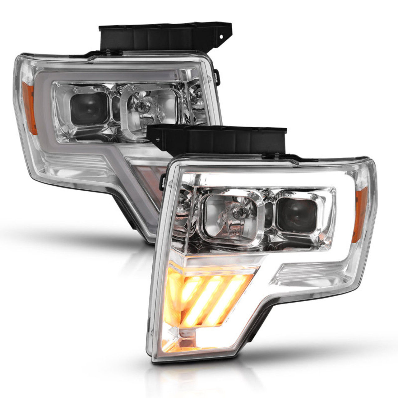 ANZO 2009-2014 Ford F-150 Projector Headlight Chrome Amber - 111446