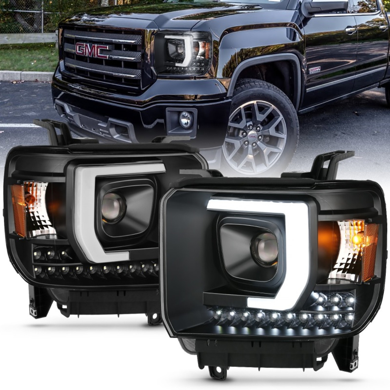 ANZO 2014-2015 Gmc Sierra 1500HD Projector Plank Style Headlight Black W/ Drl - 111450