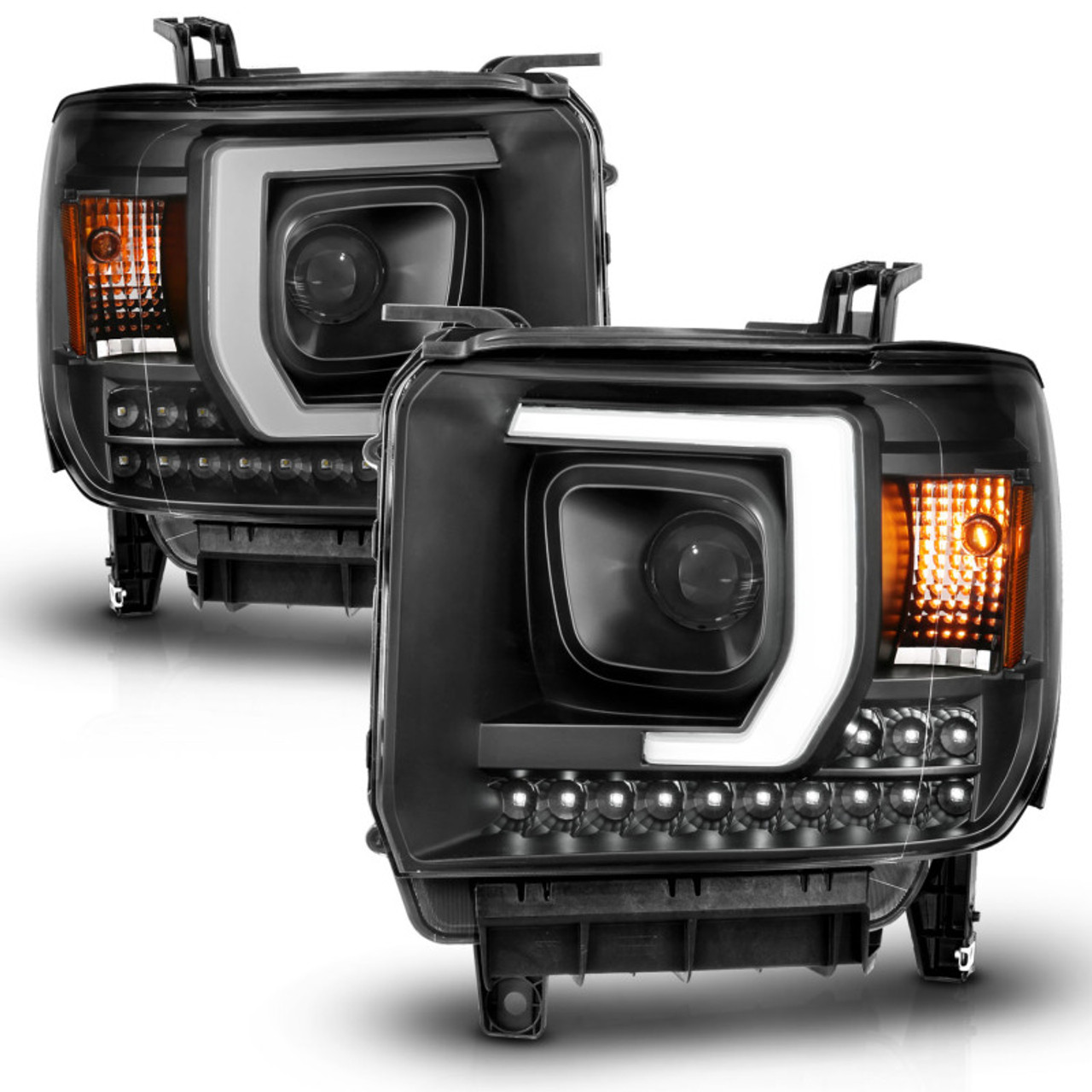 ANZO 2014-2015 Gmc Sierra 1500HD Projector Plank Style Headlight Black W/ Drl - 111450