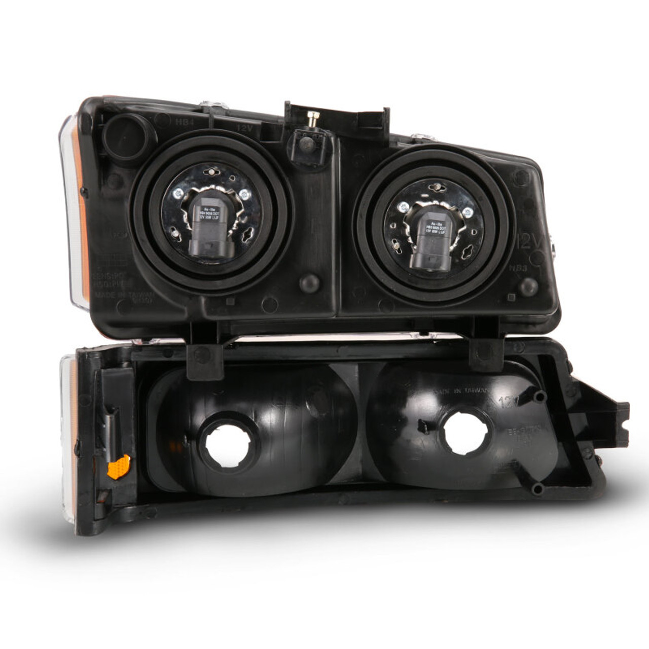 ANZO 2003-2006 Chevy Silverado Crystal Headlight w/ Signal Light Black Amber (4 pcs) - 111452