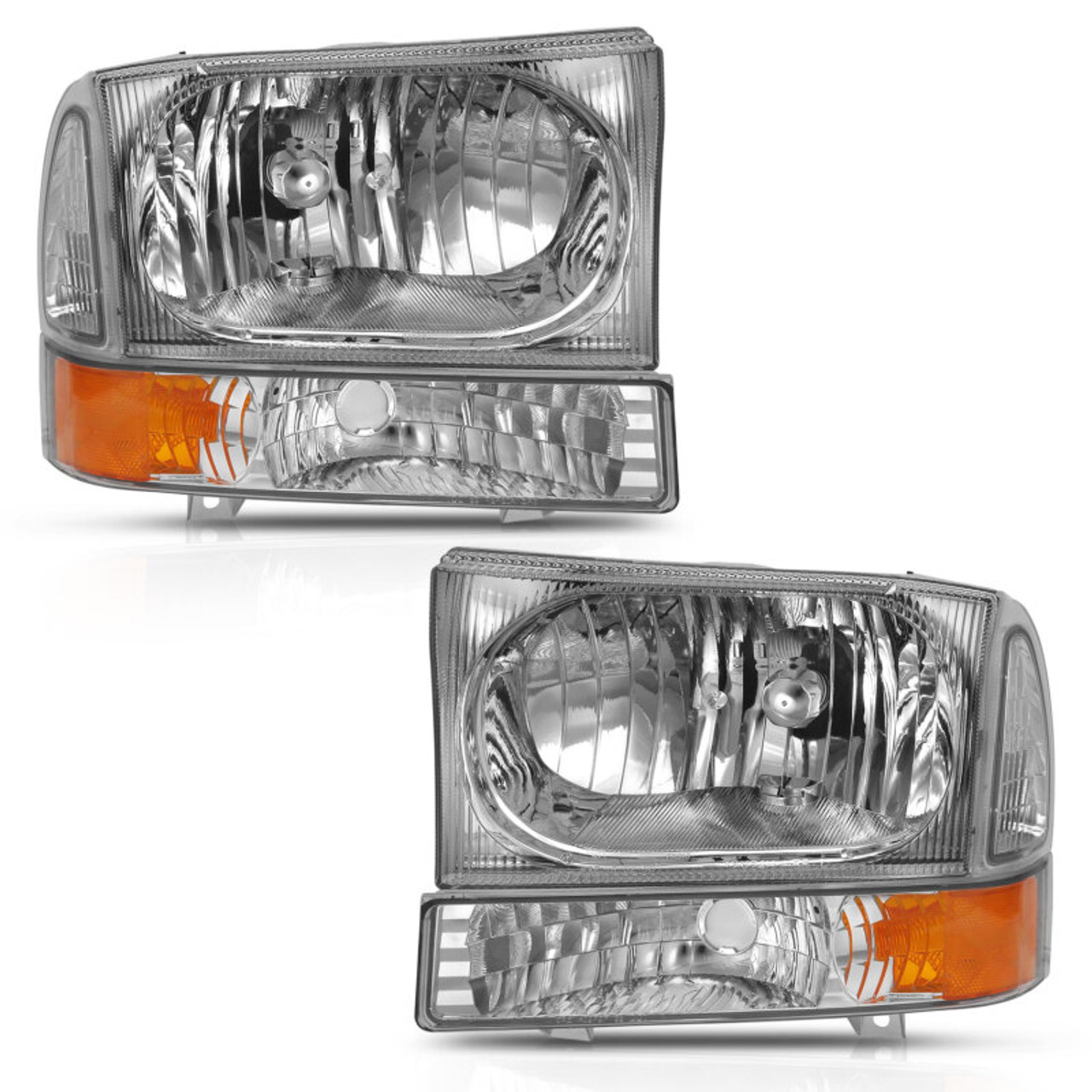 ANZO 2000-2004 Ford Excursion Crystal Headlight w/ Corner Light Chrome Amber (w/o Bulb) - 111458