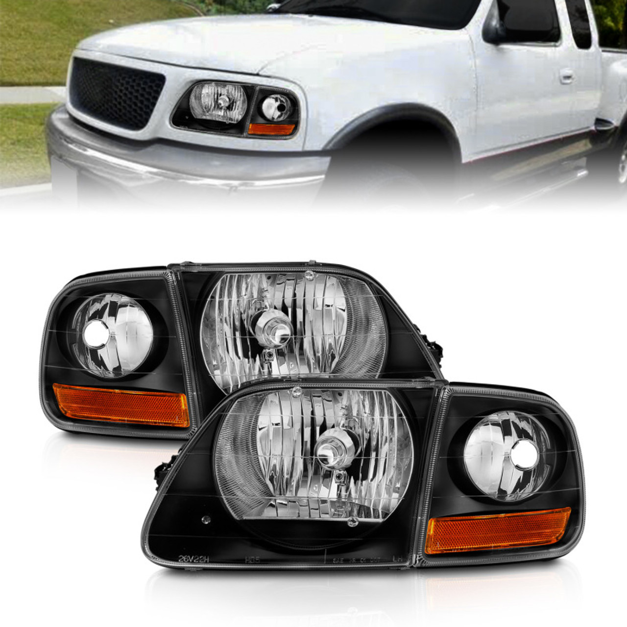 ANZO 1997-2003 Ford F150 Crystal Headlight Black w/ Parking Light - 111460