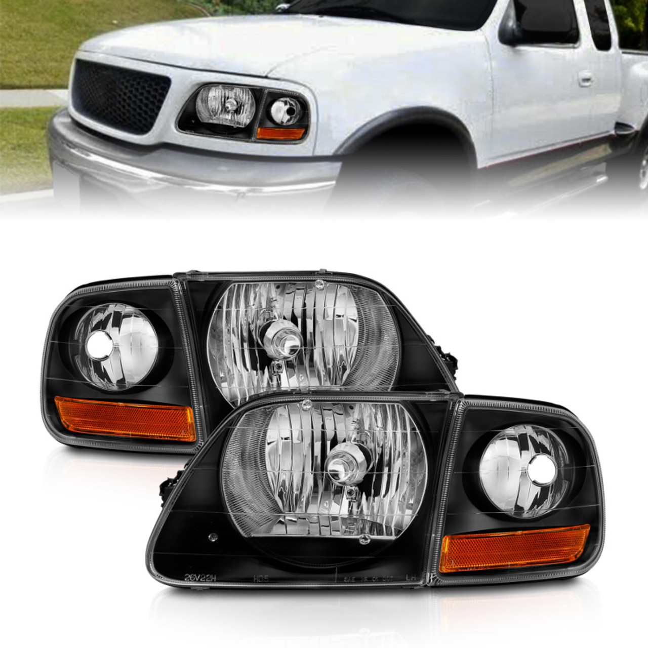 ANZO 1997-2003 Ford F150 Crystal Headlight Black w/ Parking Light - 111460
