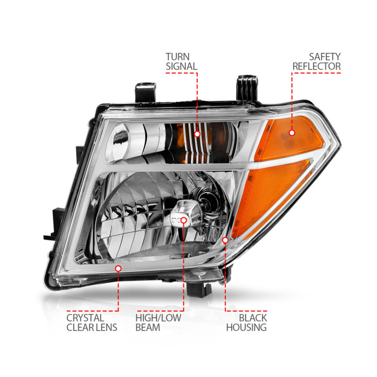 ANZO 2005-2008 Nissan Pathfinder Crystal Headlight Chrome Amber (OE Replacement) - 111463
