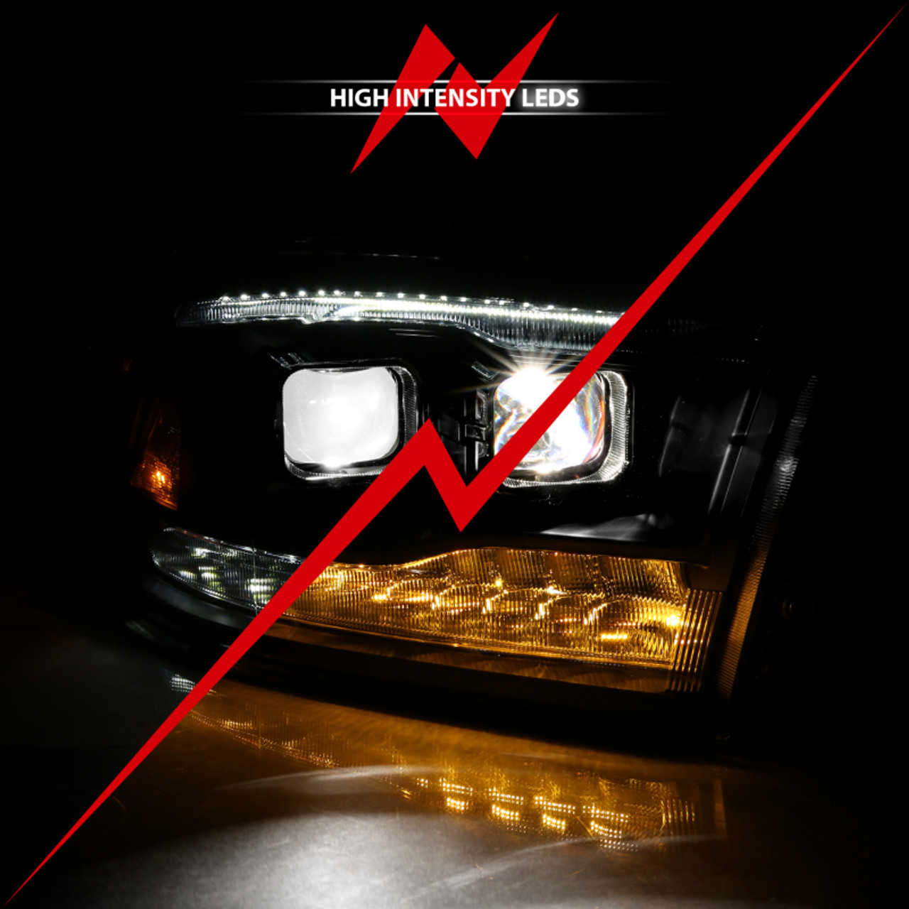 ANZO 2009-2018 Dodge Ram 1500 Led Projector Plank Style Switchback H.L Halo Black Amber (OE Style) - 111464