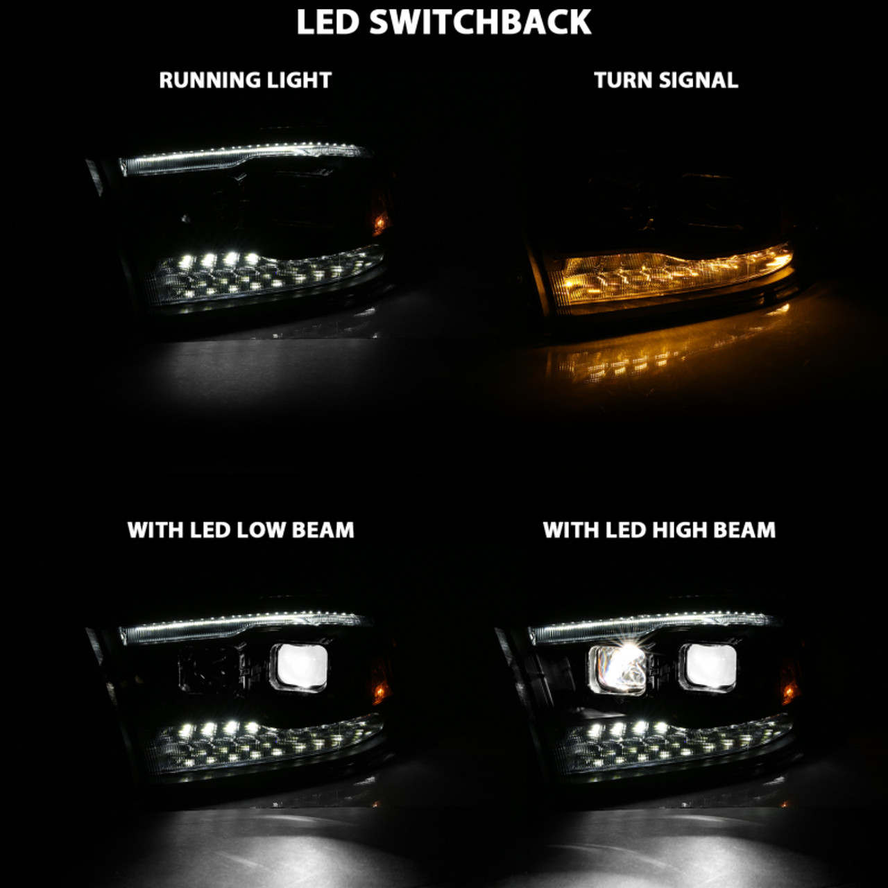 ANZO 2009-2018 Dodge Ram 1500 Led Projector Plank Style Switchback H.L Halo Black Amber (OE Style) - 111464