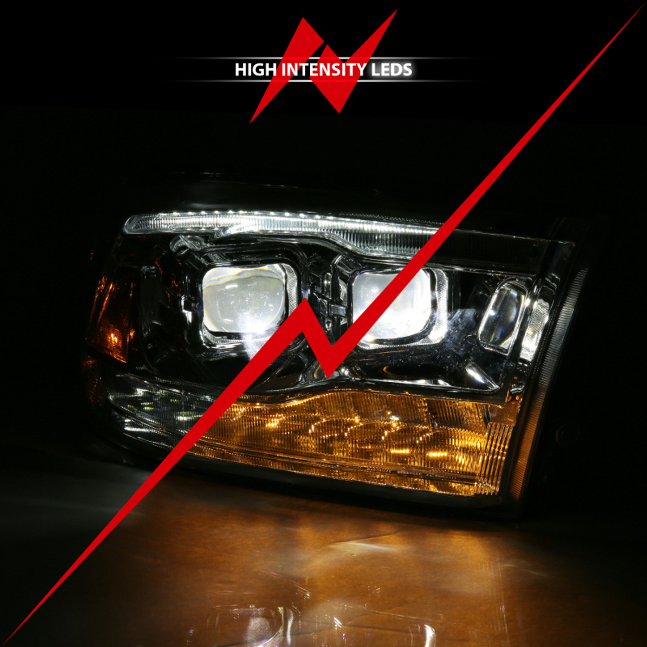 ANZO 2009-2018 Dodge Ram 1500 Led Projector Plank Style Switchback H.L Halo Chrome Amber (OE Style) - 111465
