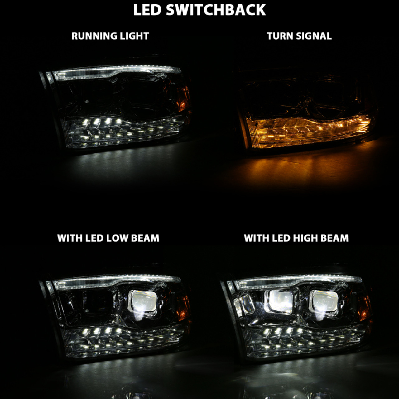 ANZO 2009-2018 Dodge Ram 1500 Led Projector Plank Style Switchback H.L Halo Chrome Amber (OE Style) - 111465