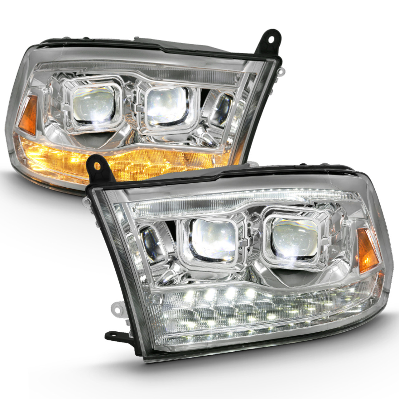 ANZO 2009-2018 Dodge Ram 1500 Led Projector Plank Style Switchback H.L Halo Chrome Amber (OE Style) - 111465
