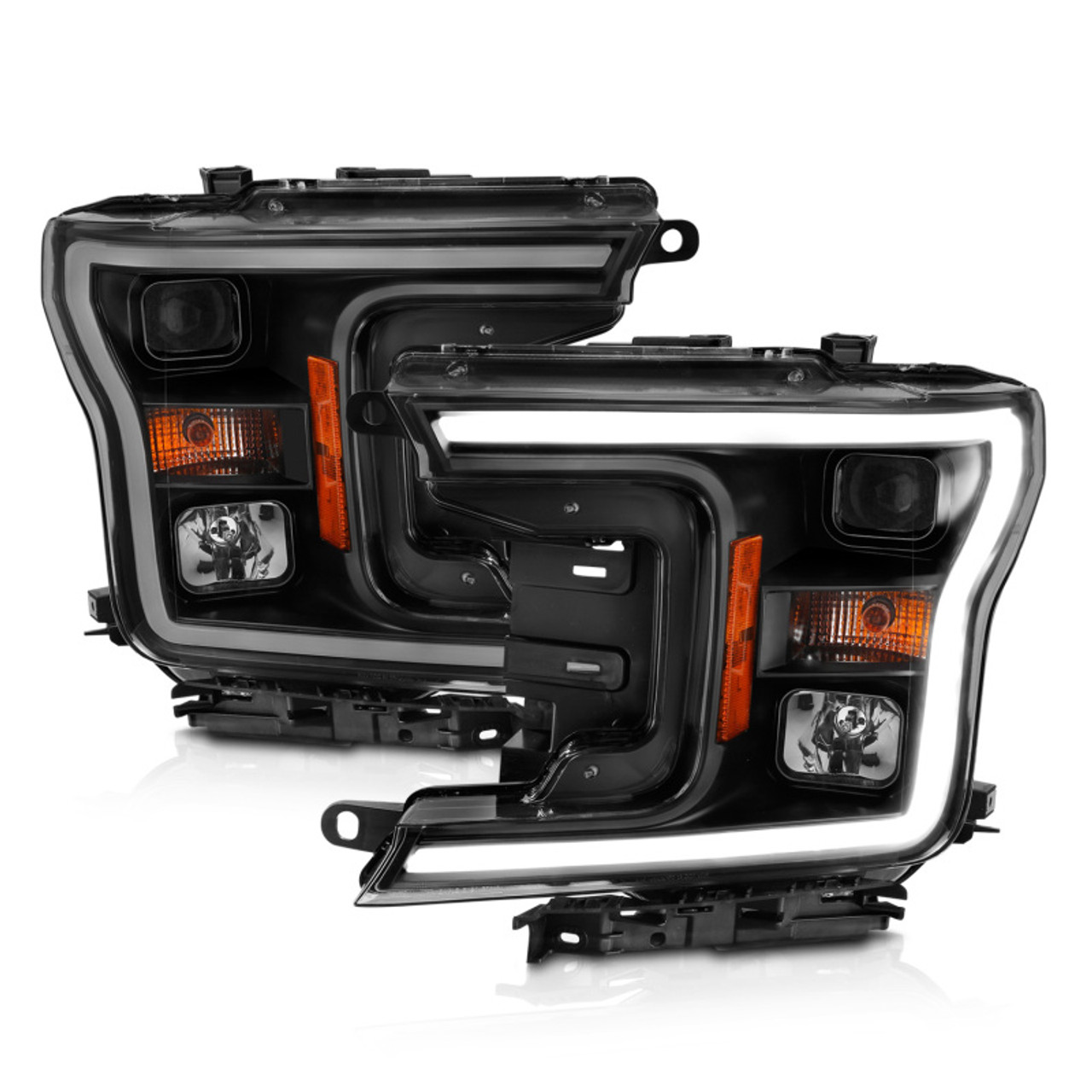 ANZO 2018-2019 Ford F-150 Projector Plank Style H.L. Black Amber (Without Switchback) - 111467