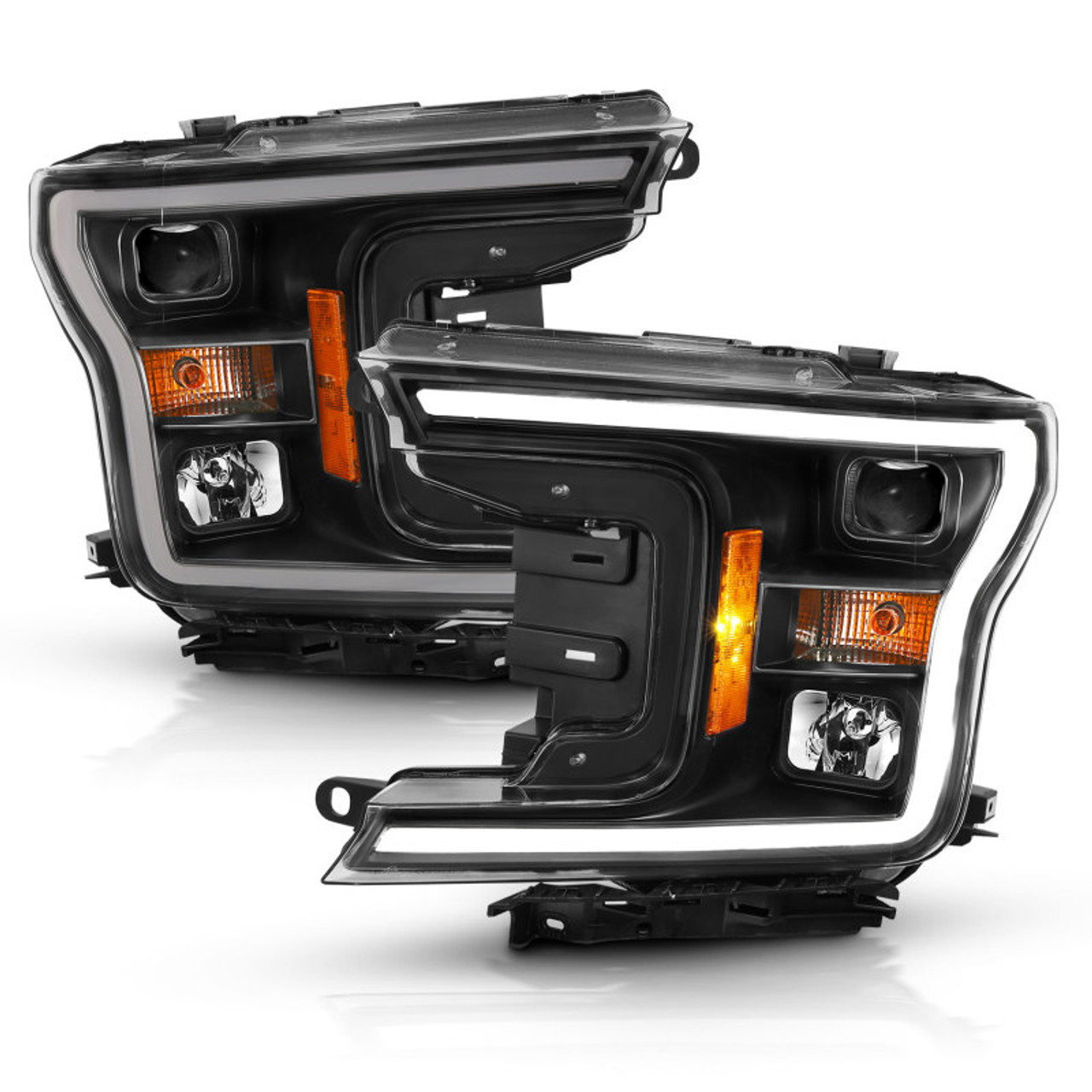 ANZO 2018-2019 Ford F-150 Projector Plank Style H.L. Black Amber (Without Switchback) - 111467
