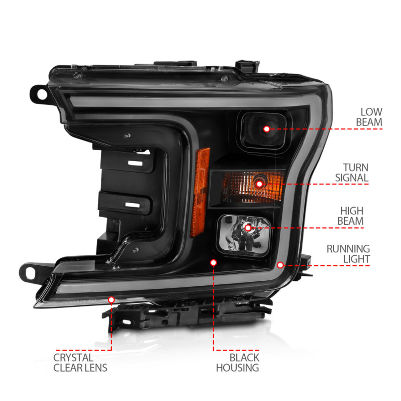 ANZO 2018-2019 Ford F-150 Projector Plank Style H.L. Black Amber (Without Switchback) - 111467