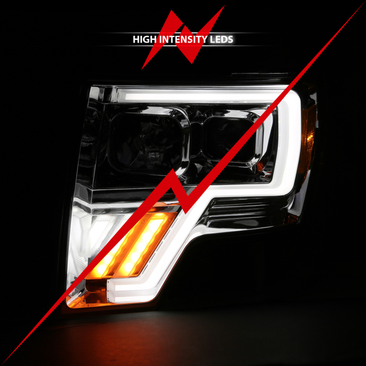 ANZO 2009-2013 Ford F-150 Projector Light Bar G4 Switchback H.L. Chrome Amber - 111470