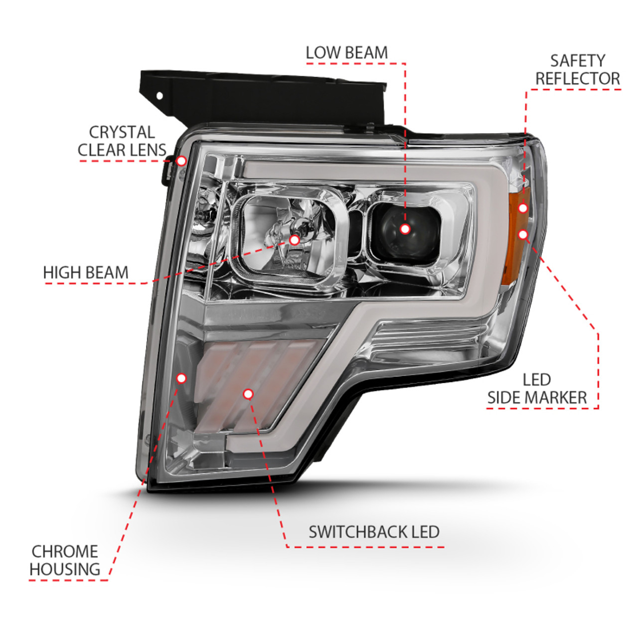ANZO 2009-2013 Ford F-150 Projector Light Bar G4 Switchback H.L. Chrome Amber - 111470