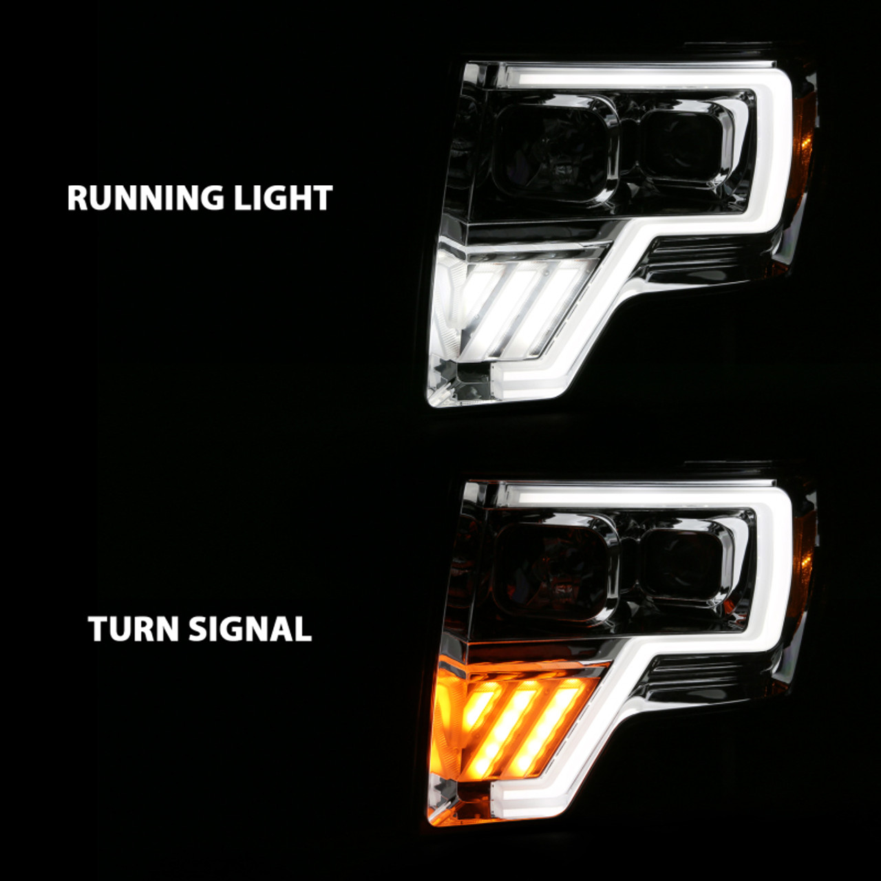 ANZO 2009-2013 Ford F-150 Projector Light Bar G4 Switchback H.L. Chrome Amber - 111470