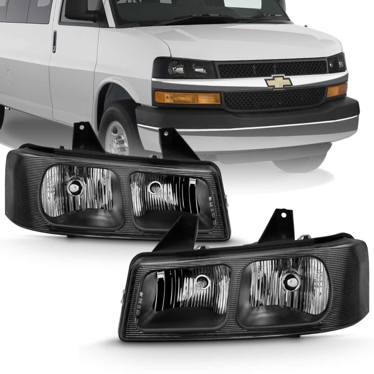 ANZO 2003-2017 Chevy Express Crystal Headlight Black - 111474