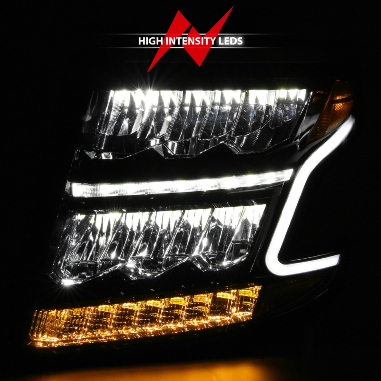 ANZO 15-20 Chevy Tahoe/Suburban LED Light Bar Style Headlights Black w/Sequential w/DRL w/Amber - 111478