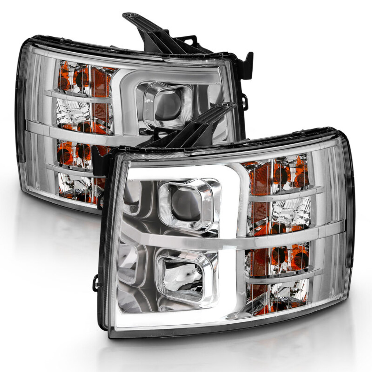 ANZO 2007-2013 Chevy Silverado 1500 Projector Plank Style Chrome Amber - 111481