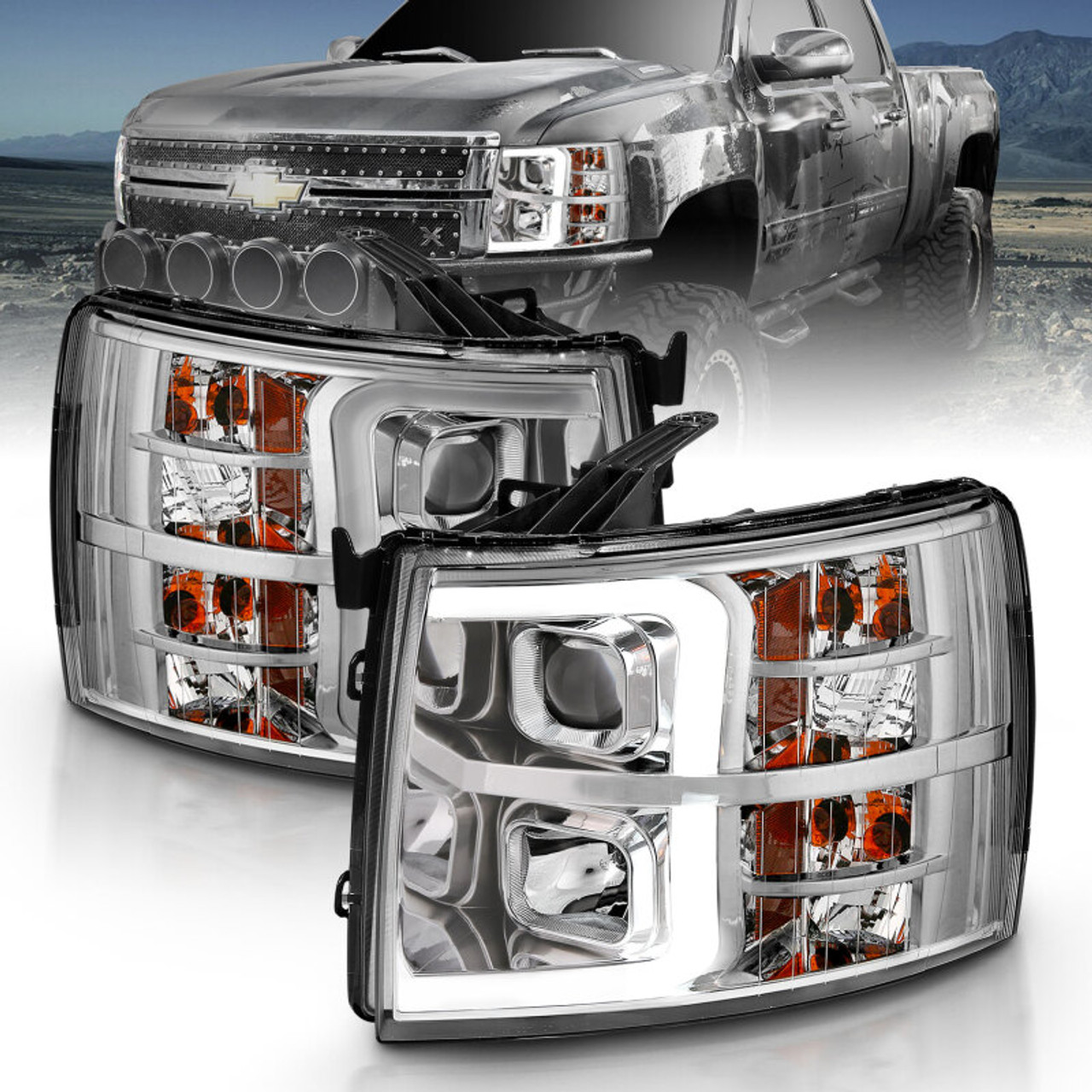 ANZO 2007-2013 Chevy Silverado 1500 Projector Plank Style Chrome Amber - 111481