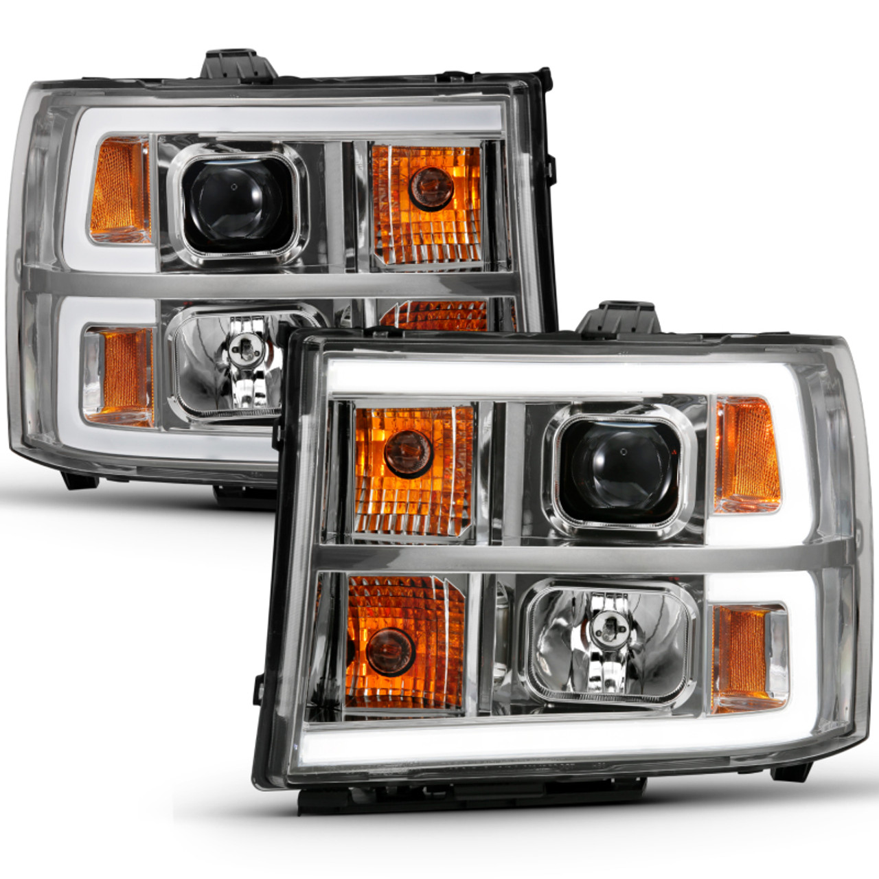 ANZO 2007-2013 Gmc Sierra 1500 Projector Headlight Plank Style Chrome w/ Clear Lens Amber - 111483