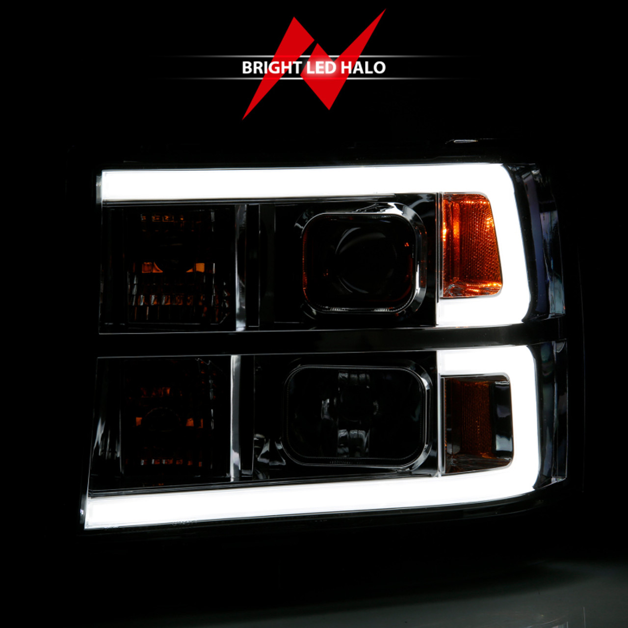ANZO 2007-2013 Gmc Sierra 1500 Projector Headlight Plank Style Chrome w/ Clear Lens Amber - 111483