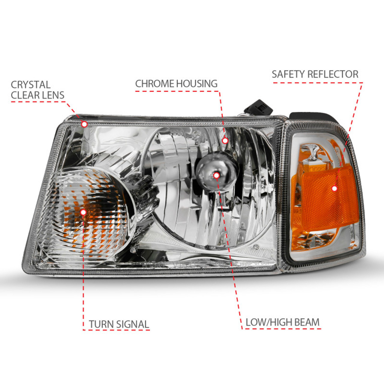 ANZO 2001-2011 Ford Ranger Crystal Headlight Chrome w/Corner Lights (OE Replacement) - 111484