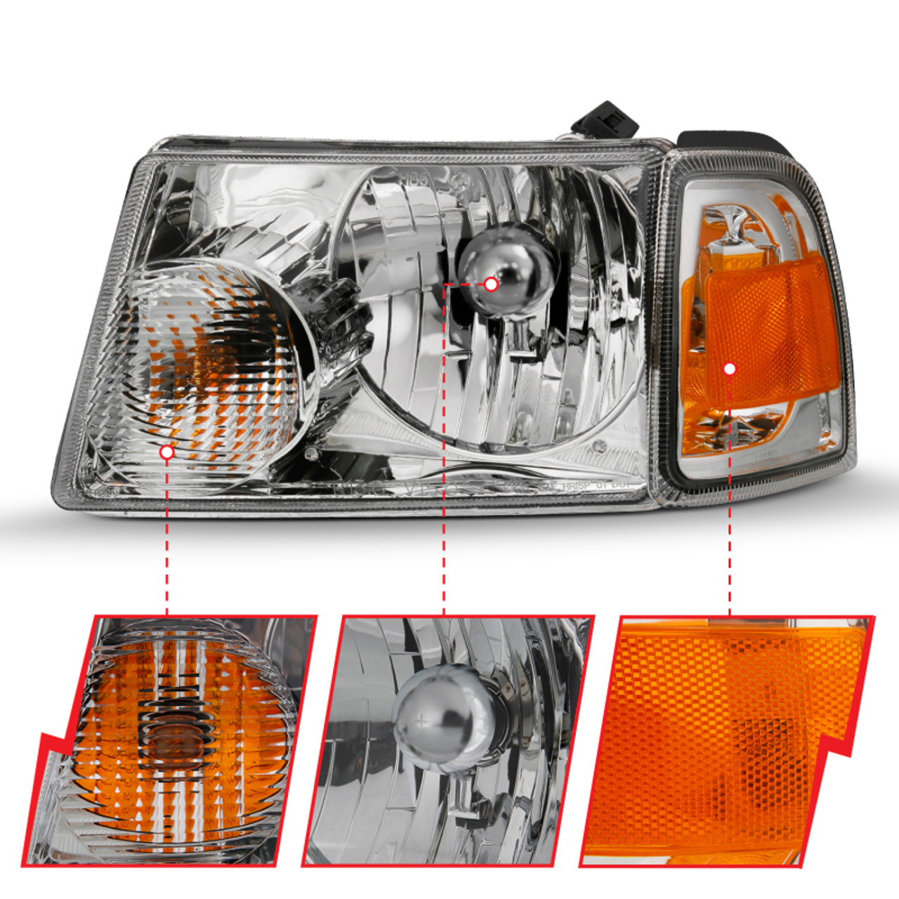 ANZO 2001-2011 Ford Ranger Crystal Headlight Chrome w/Corner Lights (OE Replacement) - 111484