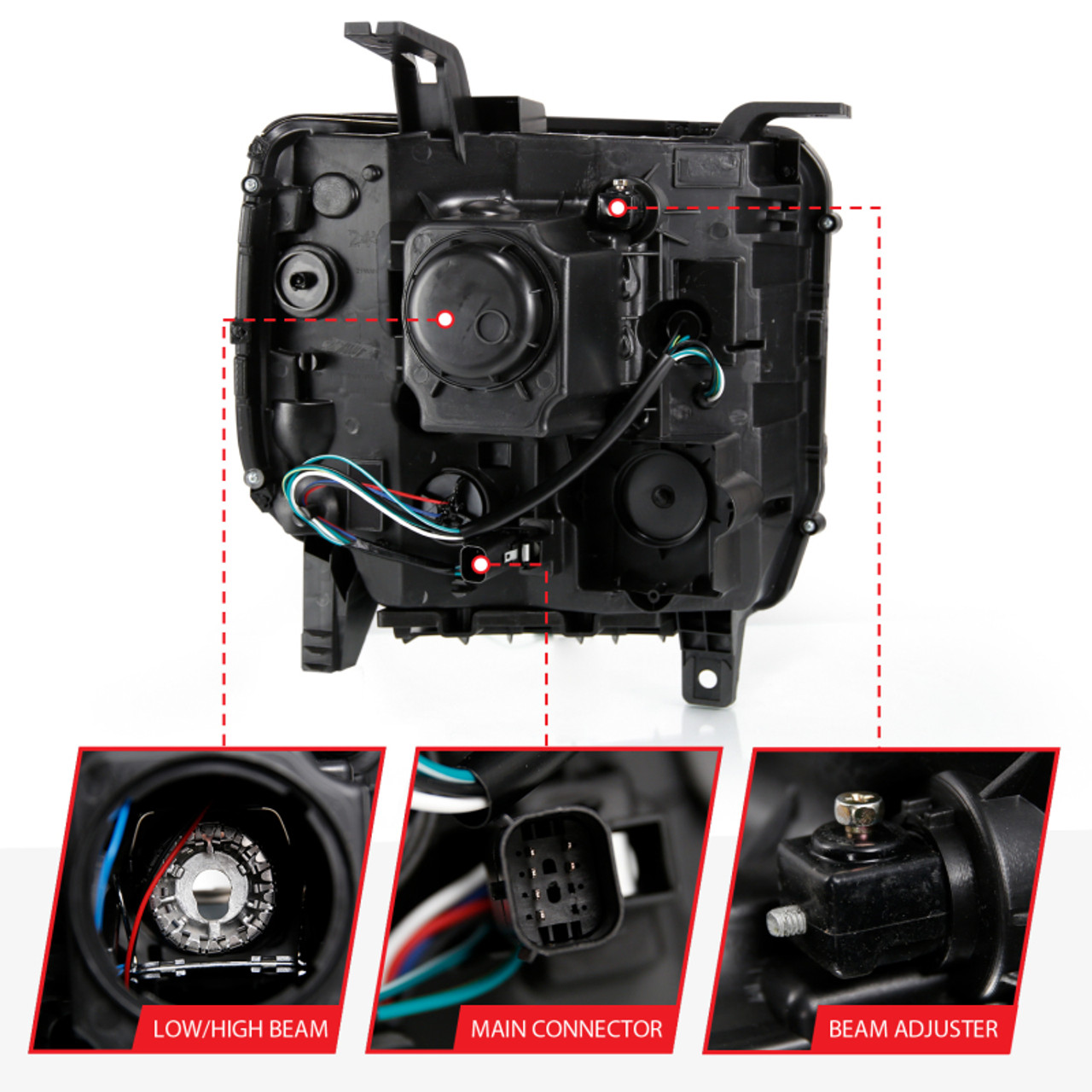 ANZO 2016-2019 Gmc Sierra 1500 Projector Headlight Plank Style Black w/ Sequential Amber Signal - 111485