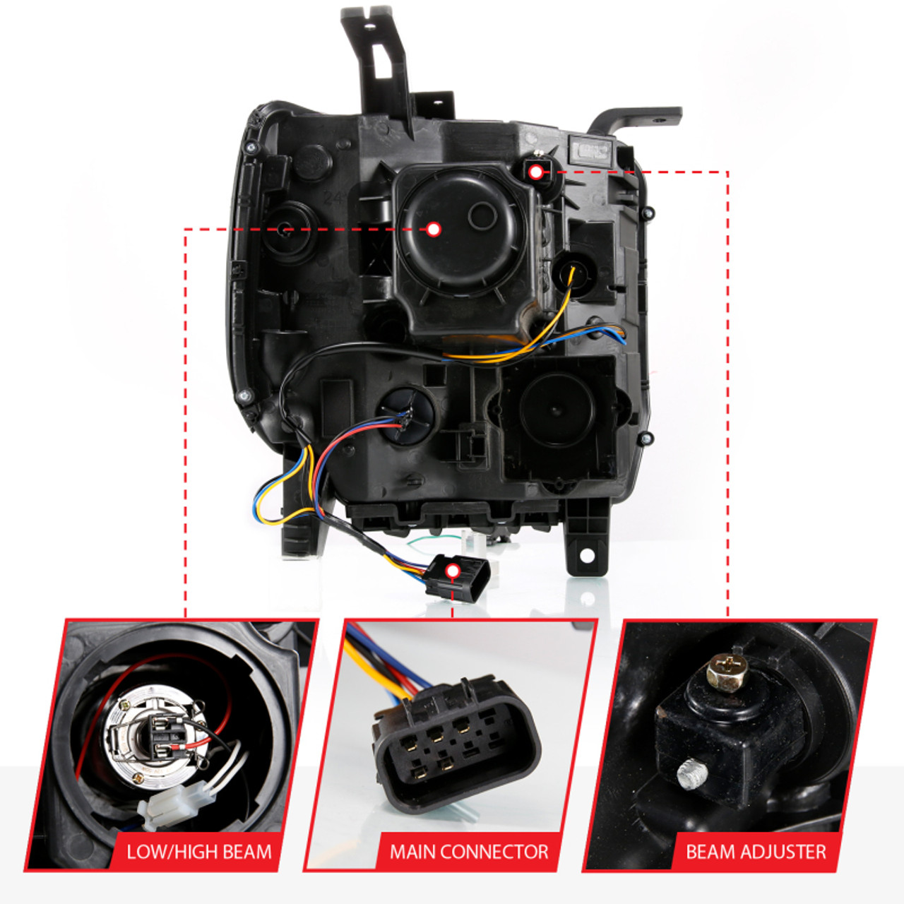 ANZO GMC SIERRA 1500 14-15 2500H/15-19 Projector Headlight Plank Style Black w/ Switchback (Halogen) - 111487