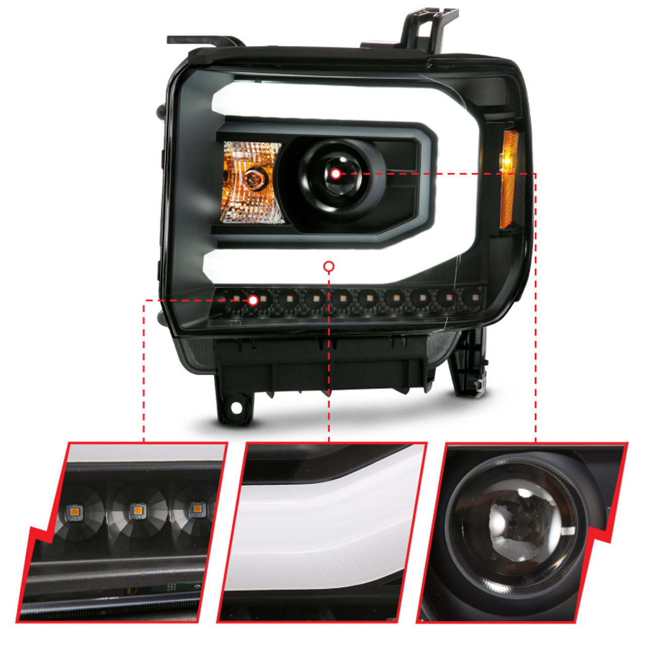 ANZO GMC SIERRA 1500 14-15 2500H/15-19 Projector Headlight Plank Style Black w/ Switchback (Halogen) - 111487