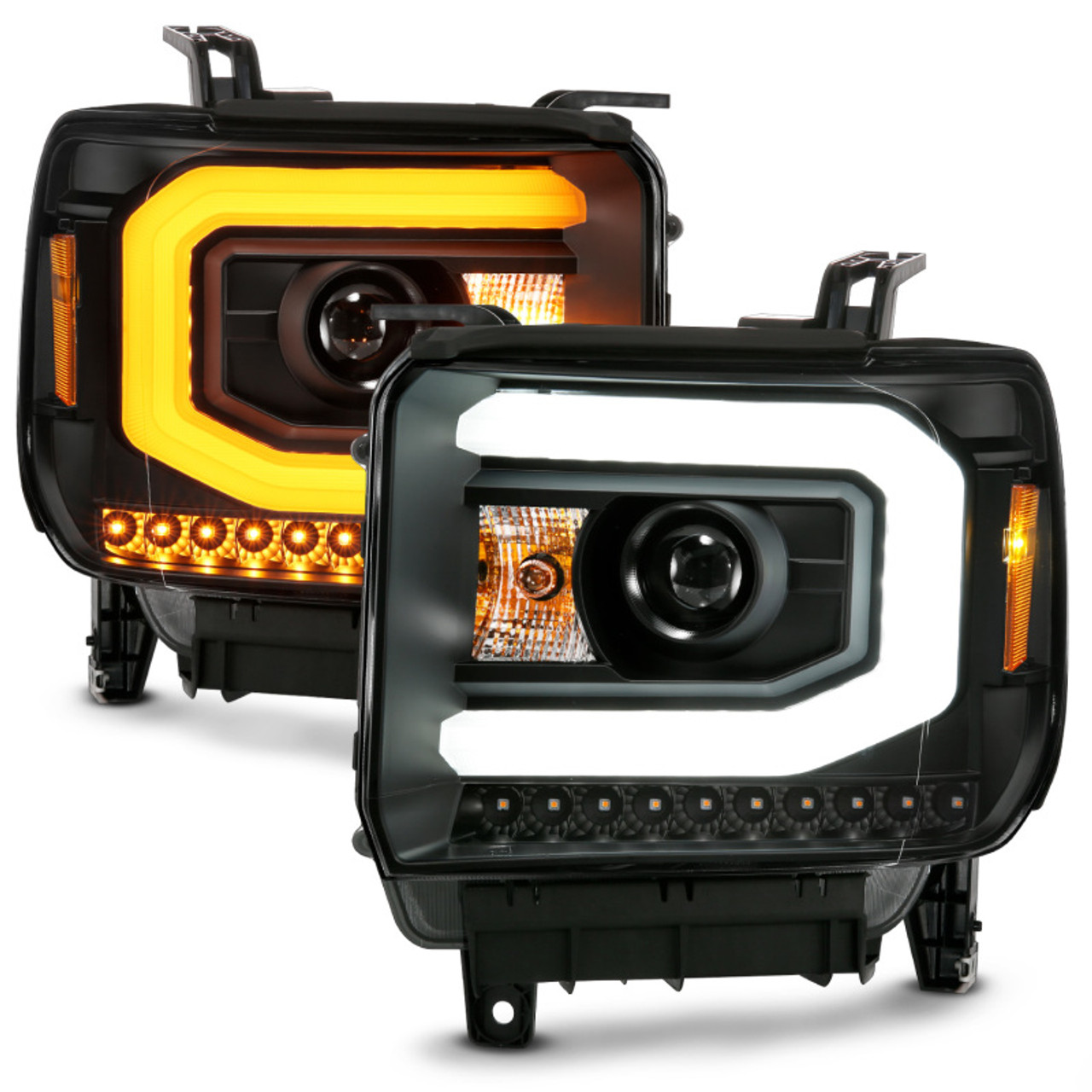 ANZO GMC SIERRA 1500 14-15 2500H/15-19 Projector Headlight Plank Style Black w/ Switchback (Halogen) - 111487