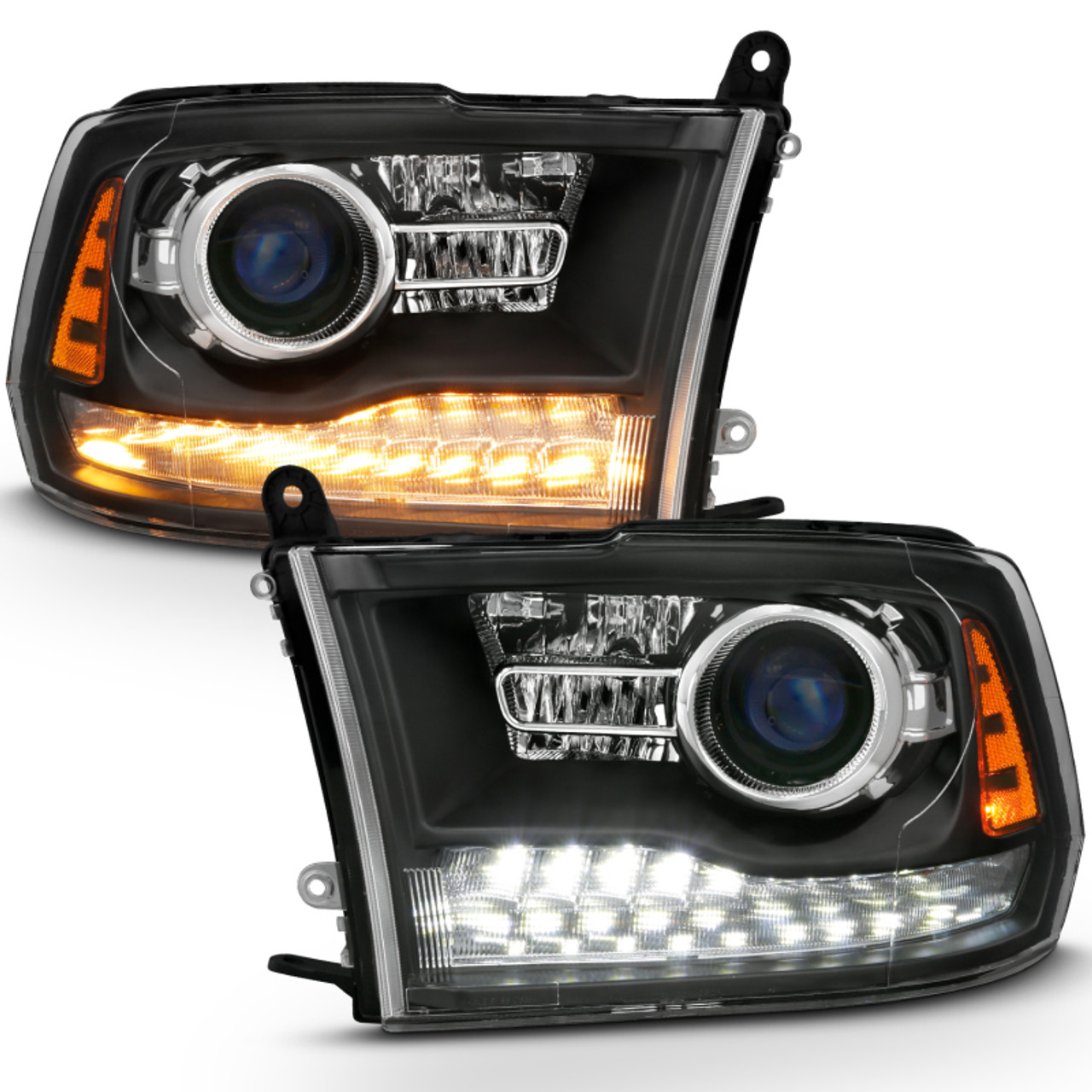 ANZO 2009-2018 Dodge Ram 1500 Projector Headlights Plank Style Halo w/Switchback Matte Black - 111489