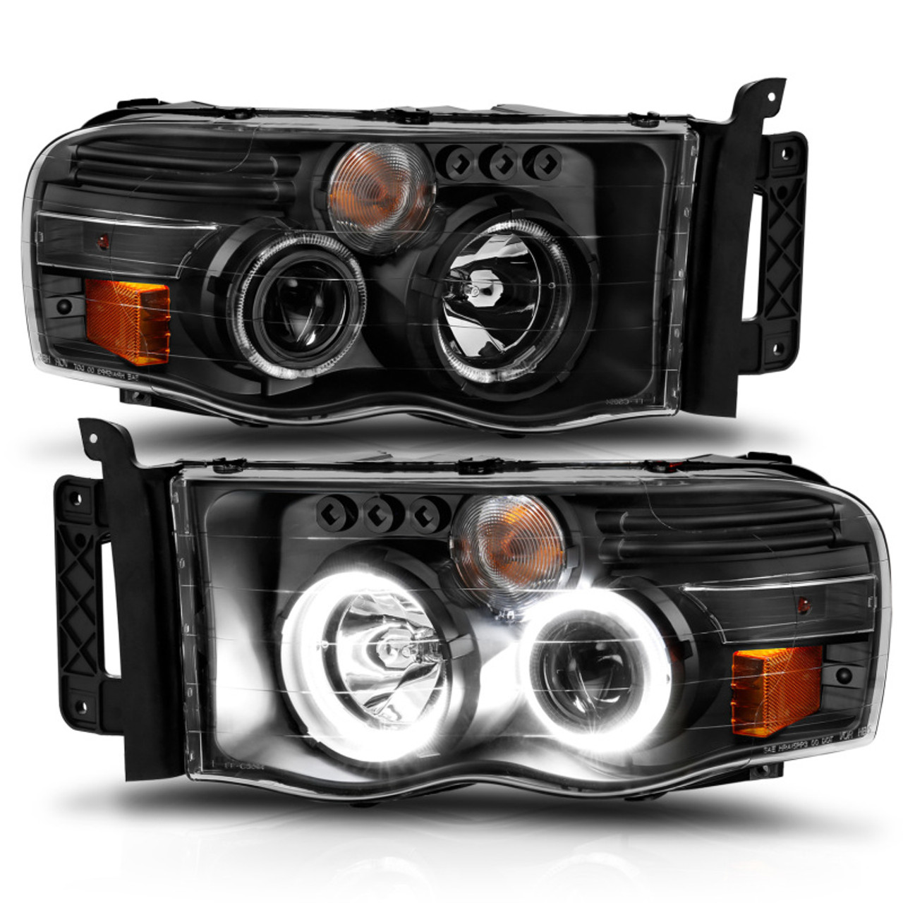 ANZO 2002-2005 Dodge Ram 1500 Projector Headlights w/ Halo Black Clear Amber - 111490