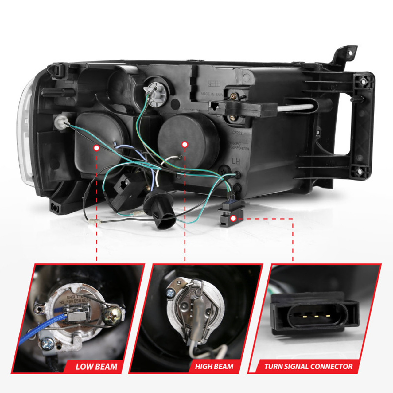 ANZO 2002-2005 Dodge Ram 1500 Projector Headlights w/ Halo Black Clear Amber - 111490