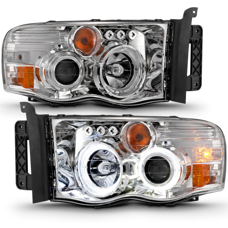 ANZO 2002-2005 Dodge Ram 1500 Projector Headlights w/ Halo Chrome Clear Amber - 111491