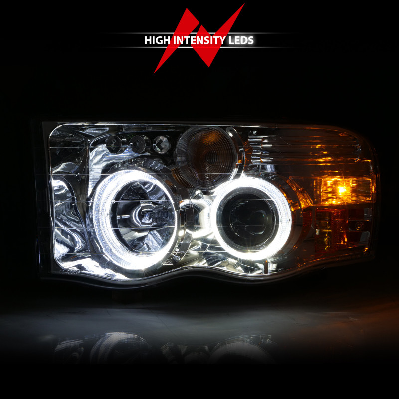 ANZO 2002-2005 Dodge Ram 1500 Projector Headlights w/ Halo Chrome Clear Amber - 111491