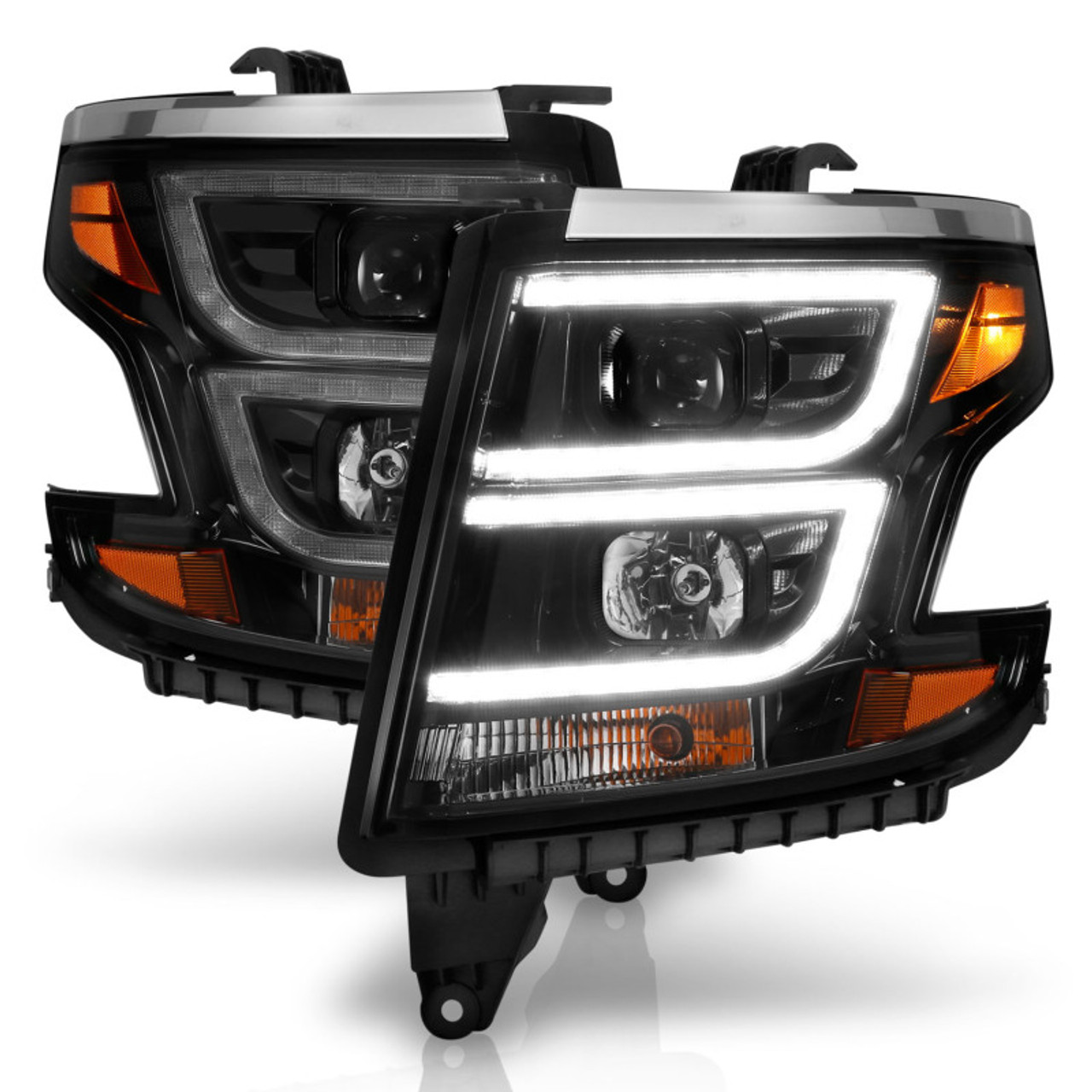 ANZO 2015-2020 Chevy Tahoe Projector Headlights Plank Style Black w/DRL - 111492