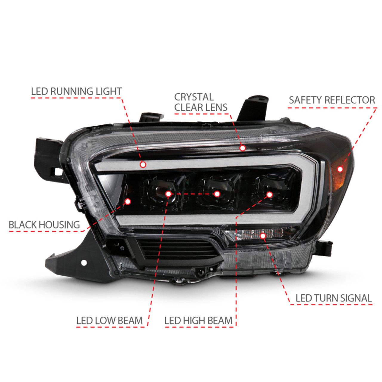 ANZO 2016-2018 Toyota Tacoma LED Projector Headlights Plank Style Black w/ Amber - 111496