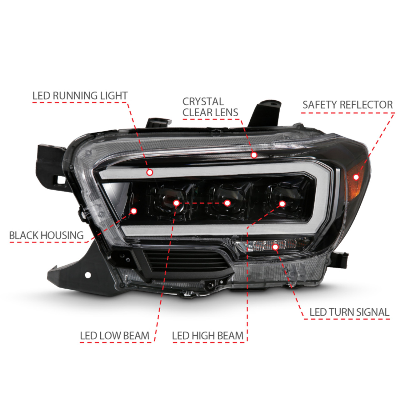 ANZO 2016-2018 Toyota Tacoma LED Projector Headlights Plank Style Black w/ Amber - 111496