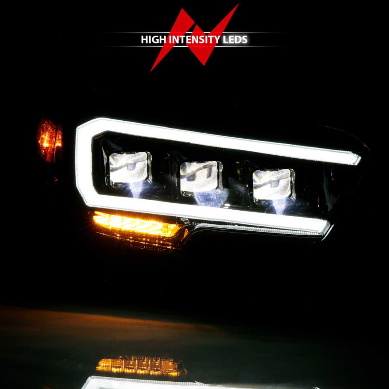 ANZO 2016-2018 Toyota Tacoma LED Projector Headlights Plank Style Black w/ Amber - 111496